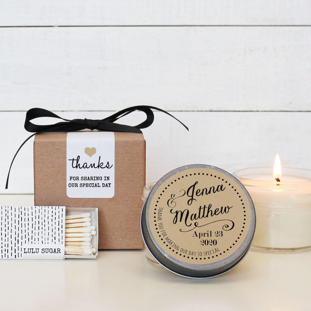 Timeless Love NC Weddings candle and match set favor idea