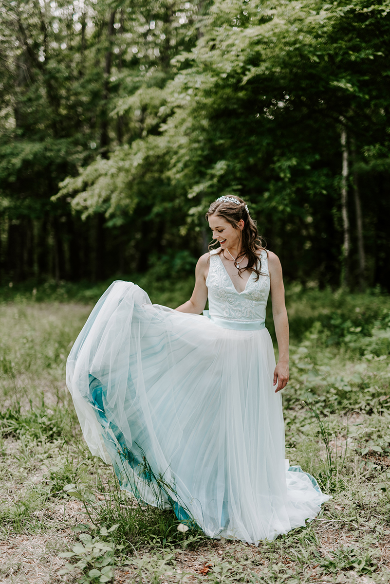 Jessica's custom died wedding dress for her Garden Wedding