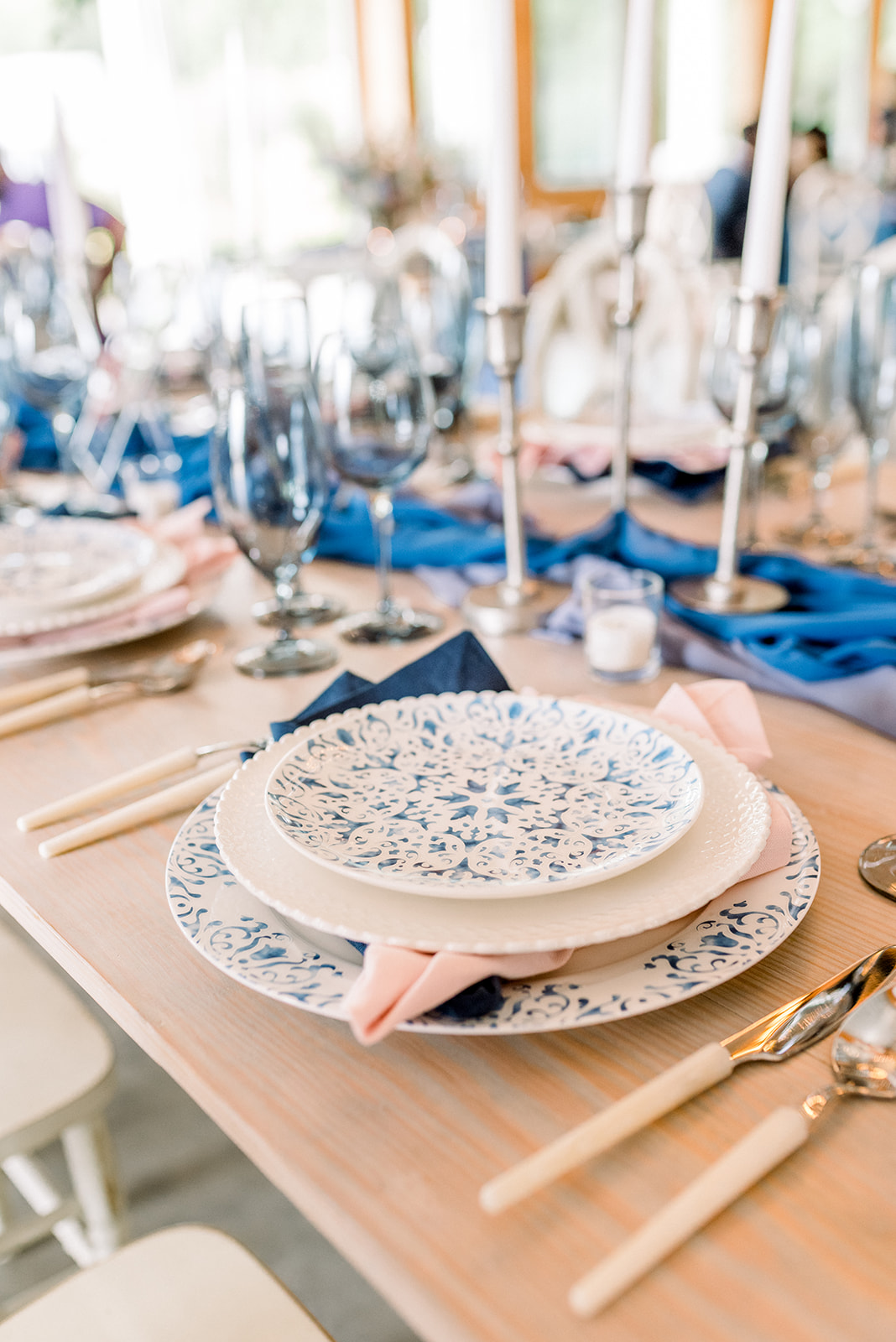 Walnut Hill Open House Blue and white tablescape - rentals by Party Reflections 