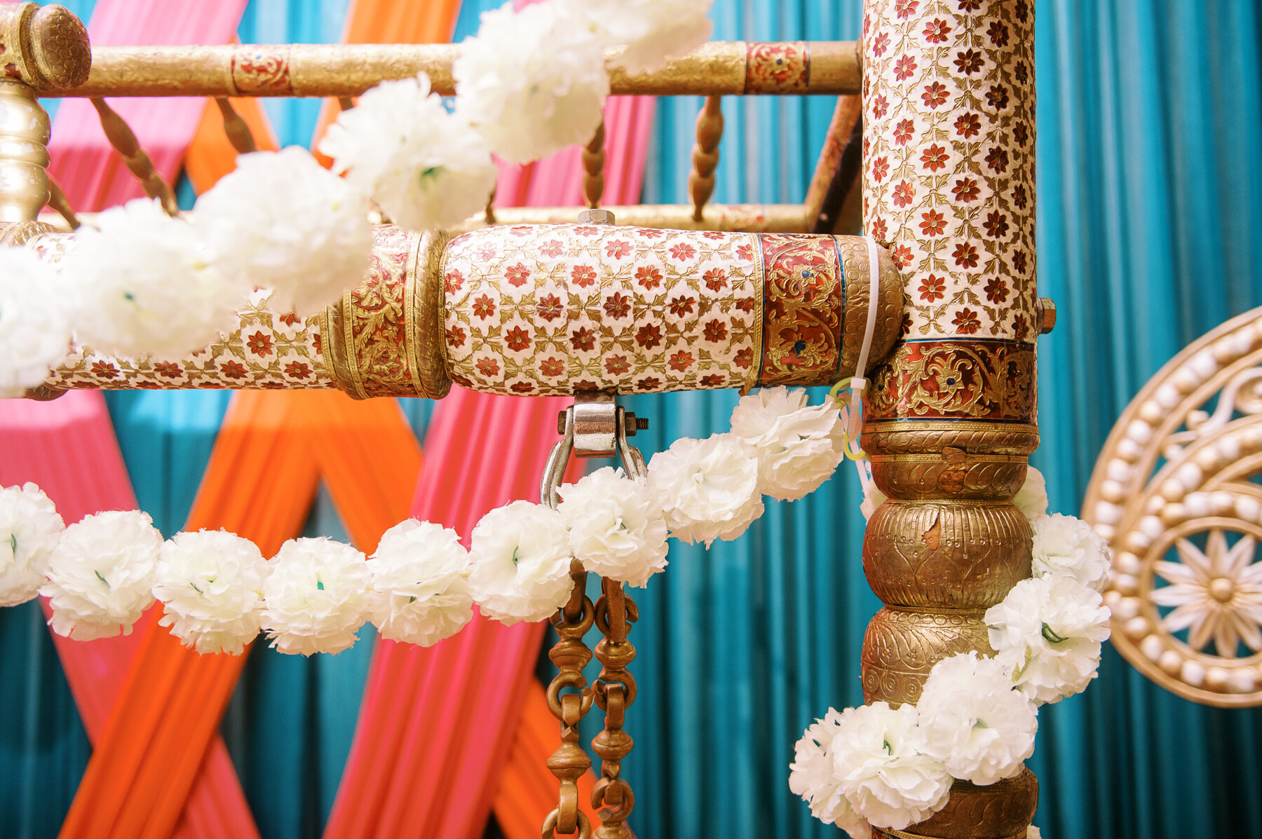 Ananya + Harsh Sangeet decor backdrop from Katen Shah Designs captured by Jamie Vinson Photography