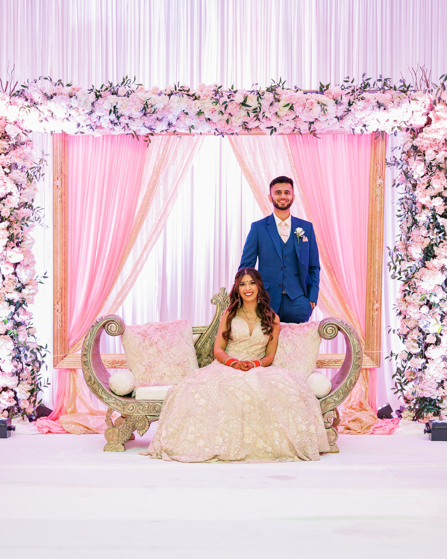 Ananya + Harsh Reception Stage decor Katen Shah Designs captured by Jamie Vinson Photography