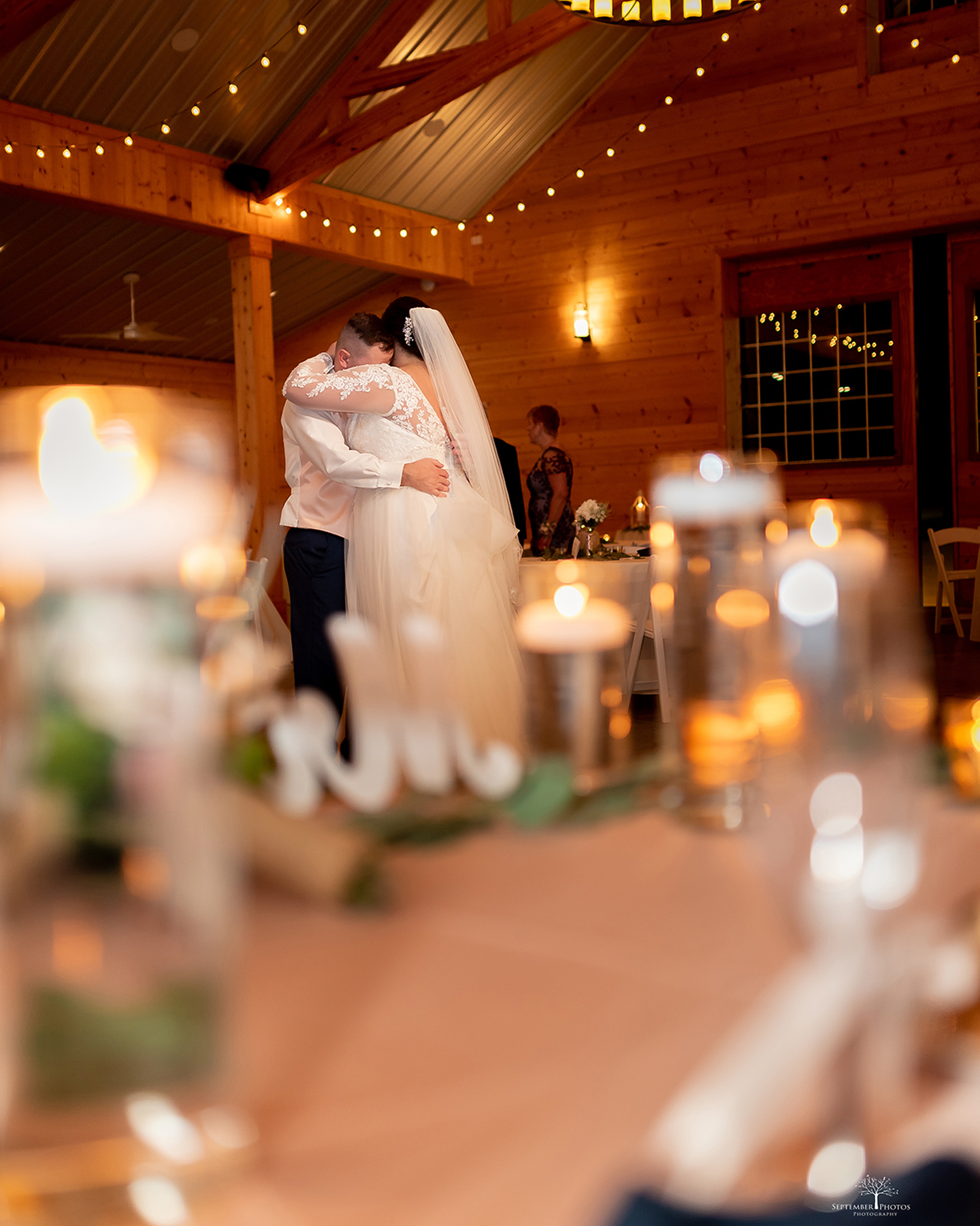 Samantha and Johnathan last dance at their bluch, navy, and gold wedding at Walnut Hill.
